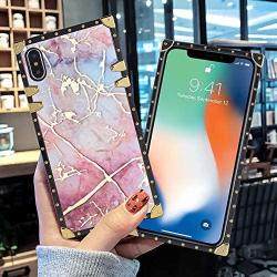 Square Case Compatible iPhone Xs iPhone X Case Modern Marble Luxury Elegant Soft TPU Shockproof Protective Metal Decoration Corner Back Cover iPhone XS/X/10 Case 5.8 Inch