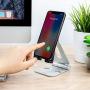 Olixar Smart Phone Holder for Desk Metal Construction - Adjustable - Anti-Slip Base and Convenient Charging Port - Fits All Smartphones & Tablets - Silver