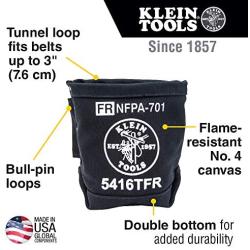 Klein Tools 5416TFR Tool Bag, Flame Resistant Canvas Bag for Bolt Storage with Double Reinforced Bottom and Tunnel Connect, 5 x 10 x 9-Inch