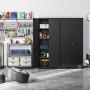 SONGMICS Steel Storage Cabinet, Office Cabinet with Storage Shelves and Double Doors, for Garage and Utility Room, Home Office, Black UOMC015B01