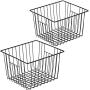 SANNO Wire Storage Basket,2 Pack Metal Household Storage Organizer Bin for Pantry, Shelf, Freezer, Kitchen Cabinet, Bathroom, Large Medium, Black