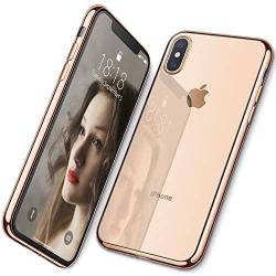 DTTO iPhone Xs Case, Clear Soft TPU Cover Case with Metal Luster Protactive Edge for Apple iPhone Xs(2018), Also Compatible with iPhone X(2017) 5.8 Inch, Gold