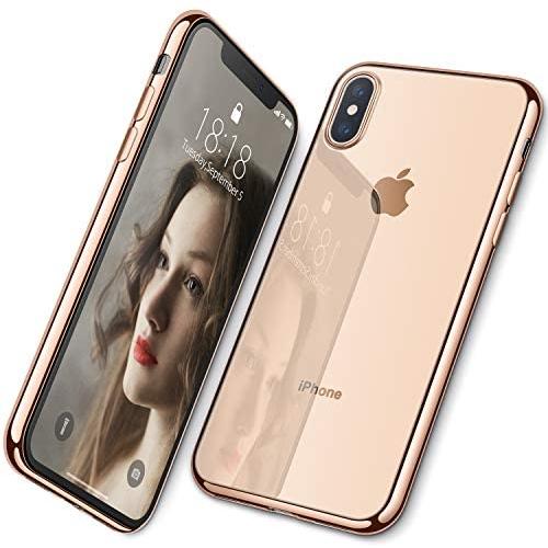 DTTO iPhone Xs Case, Clear Soft TPU Cover Case with Metal Luster Protactive Edge for Apple iPhone Xs(2018), Also Compatible with iPhone X(2017) 5.8 Inch, Gold