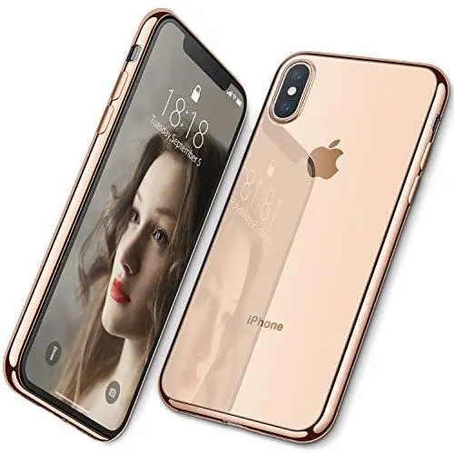 DTTO iPhone Xs Case, Clear Soft TPU Cover Case with Metal Luster Protactive Edge for Apple iPhone Xs(2018), Also Compatible with iPhone X(2017) 5.8 Inch, Gold