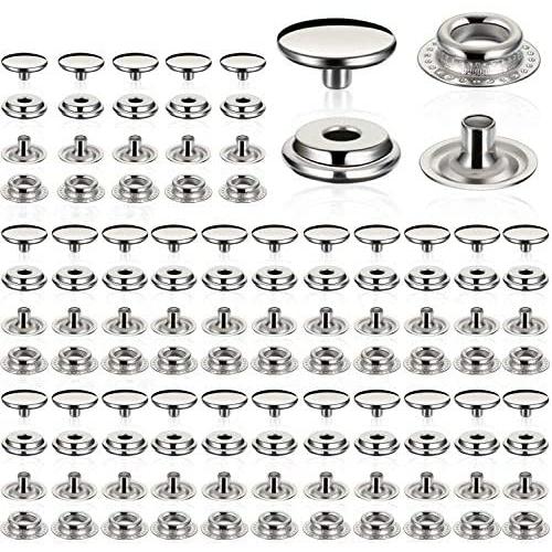 STSUNEU Stainless Steel Snap Buttons, 200 Pcs 15mm Press Stud Kit Studs for Clothing Leather Denim Jackets Bags Marine Canvas (4 Components for Each, 50 Sets in Total)