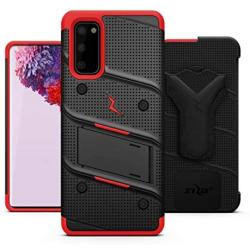 ZIZO Bolt Series for Galaxy S20 Case with Kickstand Holster Lanyard - Black & Red