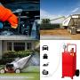SUNCOO 30 Gallon Portable Gas Caddy Fuel Storage Tank on Wheels Gasoline Fluid Diesel with Pump &Hard Tube Red