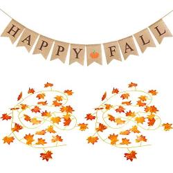 3 Pieces Thanksgiving Fall Banners Happy Pumpkin Fall Burlap Banner Maple Leaves Garland Banners Thanksgiving Hanging Decorations for Thanksgiving Party Favors