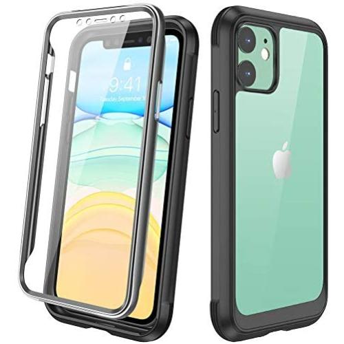 DIACLARA Compatible with iPhone 11 Case, Full Body Rugged Case with Built-in Touch Sensitive Anti-Scratch Screen Protector, Soft TPU Bumper Case Cover Compatible with iPhone 11 6.1'' (Black and Clear)