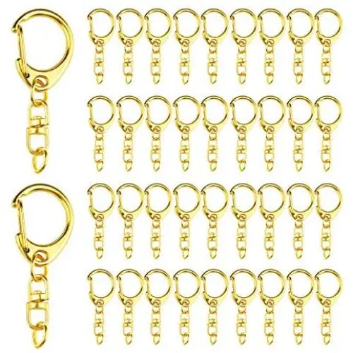 Lainrrew 80 Pcs Key Ring with Chain, Metal Gold D Snap Hook Split Keychain Ring Parts DIY Key Ring with Open Jump Ring and Connector (Gold) Lainrrew 80 Pcs Key Ring with Chain, Metal Gold D Snap Hook Split Keychain Ring Parts DIY Key Ring with Open Jump Ring and Connector (Gold)