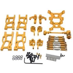 F Fityle Metal Upgrade Part Kits for WLtoys 1/12 124019 1:14 144001 RC Car Truck Front/Rear Swing Arms Steering Group Front/Rear Shock Mounts - Golden