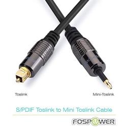 FosPower (6 Feet, 2 Pack) 24K Gold Plated Toslink to Mini Toslink Digital Optical S/PDIF Audio Cable with Metal Connectors & Strain-Relief PVC Jacket