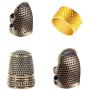 4 Pieces Sewing Thimble, Metal Copper Sewing Thimble Finger Protector Adjustable Finger Shield Ring Fingertip Thimble Sewing Quilting Craft Accessories DIY Sewing Tools