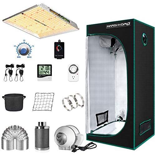 MARS HYDRO Grow Tent Kit Complete 2.3x2.3ft TS1000W LED Grow Light Dimmable Full Specturm Indoor Grow Tent Complete System, 27''x27''x63'' Hydroponics Grow Tent Kit 1680D with 4” Ventilation Kit