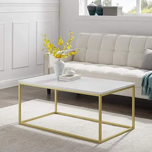Walker Edison Modern Marble and Metal Frame Open Rectangle Coffee Accent Living Room Ottoman Table, 42 Inch, Marble & Gold Walker Edison Modern Marble and Metal Frame Open Rectangle Coffee Accent Living Room Ottoman Table, 42 Inch, Marble & Gold