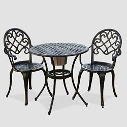 Christopher Knight Home Angeles Outdoor Cast Aluminum Bistro Furniture Set with Ice Bucket, 3-Pcs Set, Copper