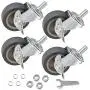 JEMVOTIC Caster Wheels, 1/2”-13x1”(Screw Diameter 1/2”, Screw height 1”) Threaded Stem Casters, 3” Grey Rubber Casters with Brake, Casters Set of 4, No Noise Swivel Casters, 4 Pack Locking Casters