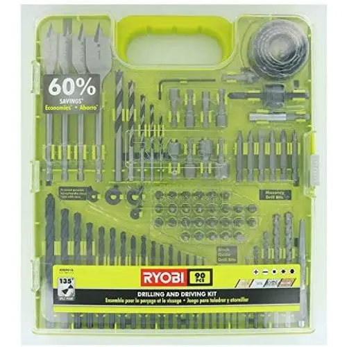 Ryobi A98901G 90 Piece Drilling and Driving Kit for Wood, Metal, Plastic, and Masonry Ryobi A98901G 90 Piece Drilling and Driving Kit for Wood, Metal, Plastic, and Masonry