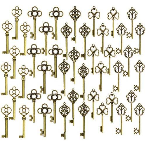 DuomiW Mixed 50 Antique Bronze Finish Skeleton Keys Rustic Key for DIY Wedding Party Decoration Favor (5 Different Styles x 10)