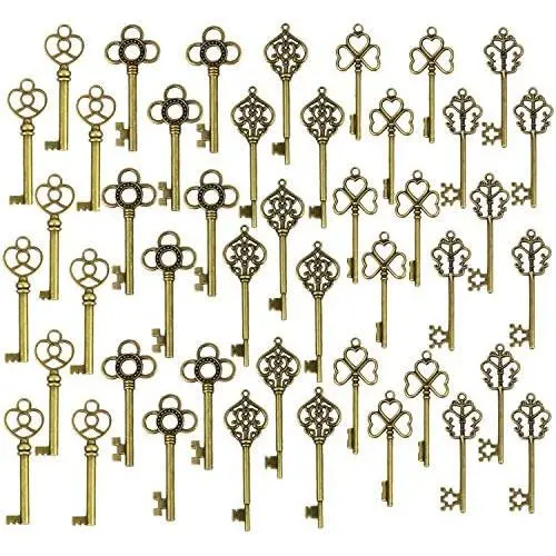 DuomiW Mixed 50 Antique Bronze Finish Skeleton Keys Rustic Key for DIY Wedding Party Decoration Favor (5 Different Styles x 10) DuomiW Mixed 50 Antique Bronze Finish Skeleton Keys Rustic Key for DIY Wedding Party Decoration Favor (5 Different Styles x 10)