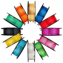 Mika3D 12 in 1 Bright Shine 3D Printer Silk PLA Filament Bundle, Most Popular Colors Pack, 1.75mm 500g per Spool, 12 Spools Pack, Total 6kgs Material with One Bottle of 3D Printer Stick Gift