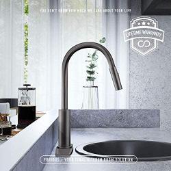 Black Stainless Faucet with Pull Down Sprayer, Kitchen Faucet Sink Faucet with Pull Out Sprayer, Single Hole and 3 Hole Deck Mount, Single Handle Copper Kitchen Faucets, Matte Gun Black, FORIOUS