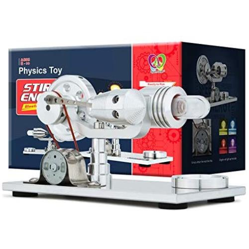 DjuiinoStar Hot Air Stirling Engine, Solid Metal Construction, Electricity Generator (Light up Colorful LED), My First Stirling Engine