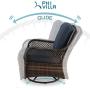 PHI VILLA Rattan Swivel Rocking Chairs 3 PC Patio Conversation Set, 2 Cushioned Chairs & 1 Side Table
