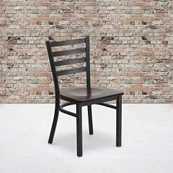 Flash Furniture HERCULES Series Black Ladder Back Metal Restaurant Chair - Walnut Wood Seat