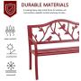 MFSTUDIO Outdoor Patio Garden Bench 50in Metal Seating Chair Furniture for Backyard, Porch, Lawn, Park, Pastoral Bird Design Back, Pink Red