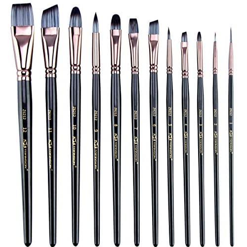 Transon Artist Paint Brush Set of 12 for Watercolor Acrylic Gouache Oil and Tempera Painting