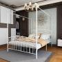 JURMERRY Queenl Size Metal Canopy Bed Frame with Ornate European Style Headboard & Footboard Sturdy Assembly All Parts Included (White, Queen)