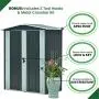 Hanover HANAPEXSHD-GW Twist Lock and 2 Tool Hooks, Dark Gray/White 3 5 x 6-Ft. Galvanized Steel Apex Patio Storage Shed