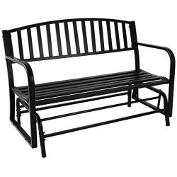 Sunnydaze Outdoor Glider Garden Bench - 50 Inch Black Park Bench - Durable Metal Porch Glider Seat - 2-Person Patio Furniture - Deck Swing - Perfect for Porch, Garden, Sunroom, Backyard or Deck