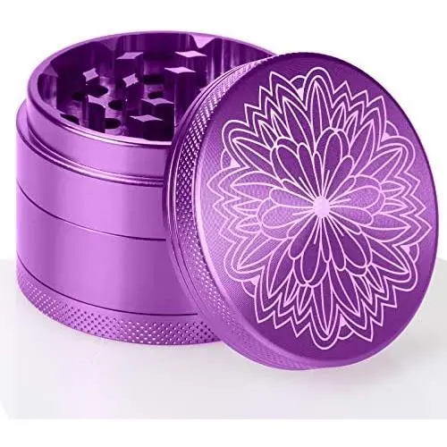 DCOU New Design Premium Aluminium Herb Grinder 2.2 Inches 4 Piece Metal Grinder with Pollen Catcher with Carved Flower DCOU New Design Premium Aluminium Herb Grinder 2.2 Inches 4 Piece Metal Grinder with Pollen Catcher with Carved Flower