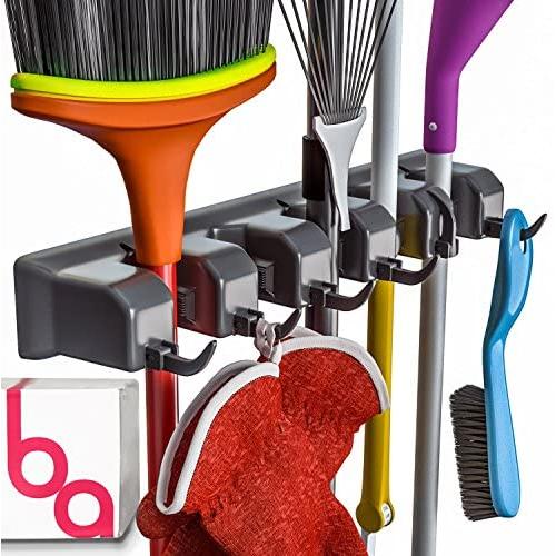 Berry Ave Broom Holder and Garden Tool Organizer Rake or Mop Handles Up to 1.25-Inches, 1 Pack, Black