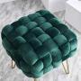 Ornavo Home Mirage Modern Contemporary Square Woven Upholstered Velvet Ottoman with Gold Metal Legs - Emerald Green