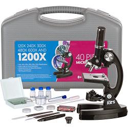 AMSCOPE-KIDS M30-ABS-KT1 Beginner Microscope Kit, LED and Mirror Illumination, 120x - 1200x Six Magnifications, Metal Frame and Base, Includes 48-Piece Accessory Set and Case,Black