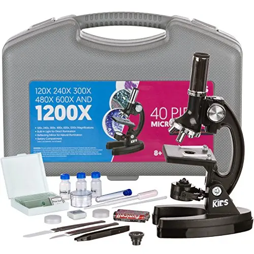 AMSCOPE-KIDS M30-ABS-KT1 Beginner Microscope Kit, LED and Mirror Illumination, 120x - 1200x Six Magnifications, Metal Frame and Base, Includes 48-Piece Accessory Set and Case,Black AMSCOPE-KIDS M30-ABS-KT1 Beginner Microscope Kit, LED and Mirror Illumination, 120x - 1200x Six Magnifications, Metal Frame and Base, Includes 48-Piece Accessory Set and Case,Black
