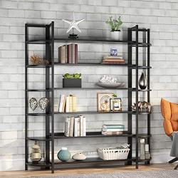 Tribesigns Triple Wide 6-Shelf Bookshelves , 6-Tier Large Etagere Bookcase Bookshelves Storage and Double Wide Bookshelf Display Shelves with Sturdy Metal Frame for Home Office Deco ,Black