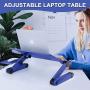 Adjustable Laptop Table, RAINBEAN Laptop Stand for Bed Portable Lap Desk Foldable Laptop Workstation Notebook Riser with Mouse Pad Side Ergonomic Computer Tray Reading Holder TV Bed Standing Desk Blue