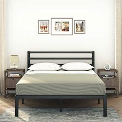 AMBEE21 – Modern Queen Platform Metal Bed Frame with Headboard: (14 inch) – Black Heavy Duty Iron Metal Bed Frame, Sturdy Mattress Support, Under Bed Storage, Steel Slat Support, No Box Spring Needed