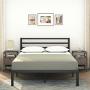 AMBEE21 – Modern Queen Platform Metal Bed Frame with Headboard: (14 inch) – Black Heavy Duty Iron Metal Bed Frame, Sturdy Mattress Support, Under Bed Storage, Steel Slat Support, No Box Spring Needed