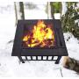 32 Outdoor Fire Pit Metal Square Firepit Patio Stove Wood Burning BBQ Grill Fire Pit Bowl with Spark Screen Cover, Log Grate, Poker for Backyard Garden Camping Picnic