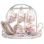 ufengke 15 Piece European Bone China Coffee Cup Set, Ceramic Porcelain Tea Cup Set with Metal Holder, Tea Gift Sets, Pink Camellia Painting