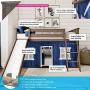 Max & Lily Low Bunk Bed with Slide and Blue Curtains, Twin, Clay