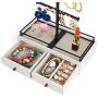 Keebofly Jewelry Organizer Metal & Wood Basic Storage Box - 3 Tier Jewelry Stand for Necklaces Bracelet Earrings Ring White