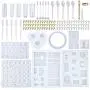 EuTengHao 229Pcs DIY Jewelry Casting Molds Tools Set More Than 120 Designs Contains 8 Silicone Jewelry Resin Molds with 70 Designs,1 Earring Molds with 25 Designs,2 Necklace Bear Molds,3 Diamonds Mold