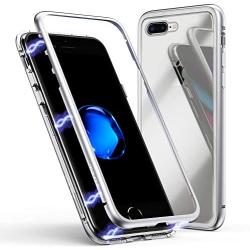 iPhone 8 Plus Case,iPhone 7 Plus Case, ZHIKE Magnetic Adsorption Case Metal Frame Tempered Glass Back with Built-in Magnet Cover for Apple iPhone 7Plus/8 Plus (White, iPhone 7 Plus/8 Plus)