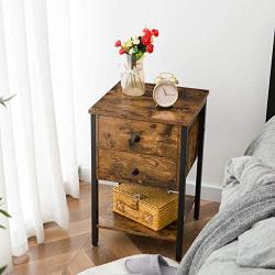 HOOBRO Nightstand with 2 Drawers and Open Shelf, Industrial Square End Table for Storage, Bedside Table in Living Room, Bedroom, Easy Assembly, Wood Look with Metal Frame, Rustic Brown BF47BZ01